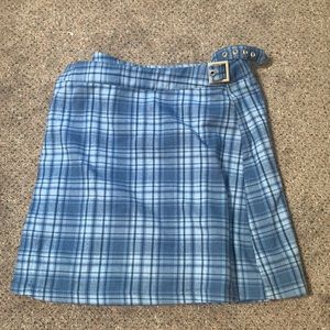 Brandy Melville John Galt Adjustable Blue Plaid Wrap Skirt